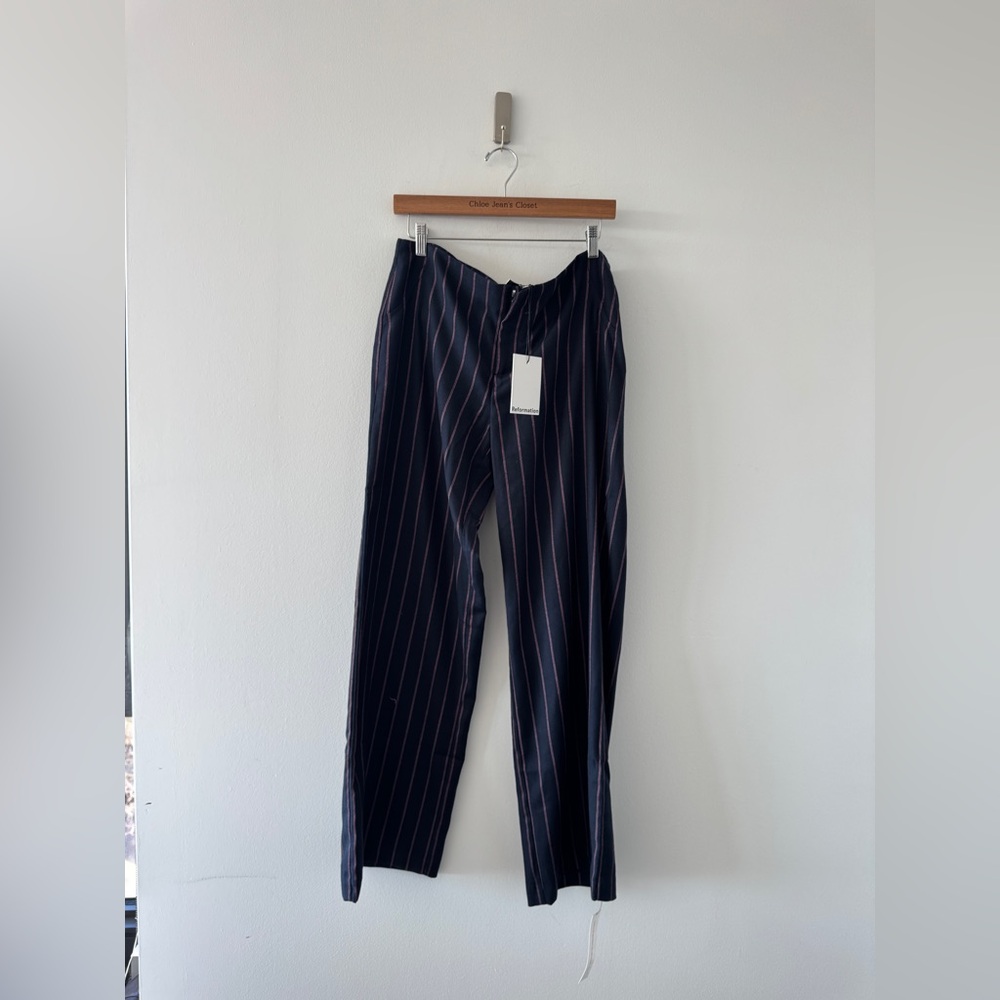 REFORMATION NEW Vida Low Rise Pants in Navy Red Stripe 8 - Picture 2 of 6